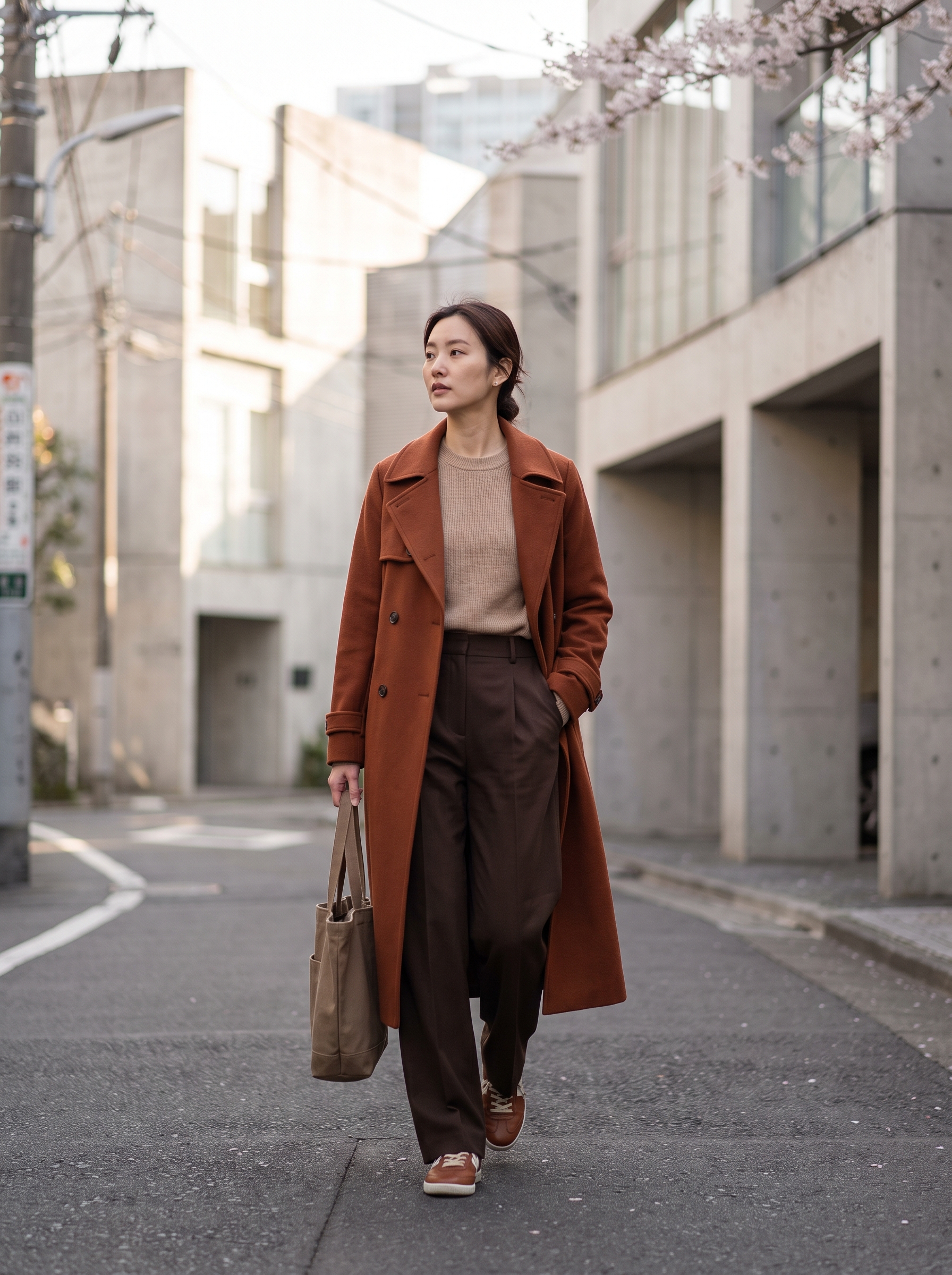 Fashion portrait of an adult female model wearing Streetwear Casual Everyday outfit in Tokyo, Japan
