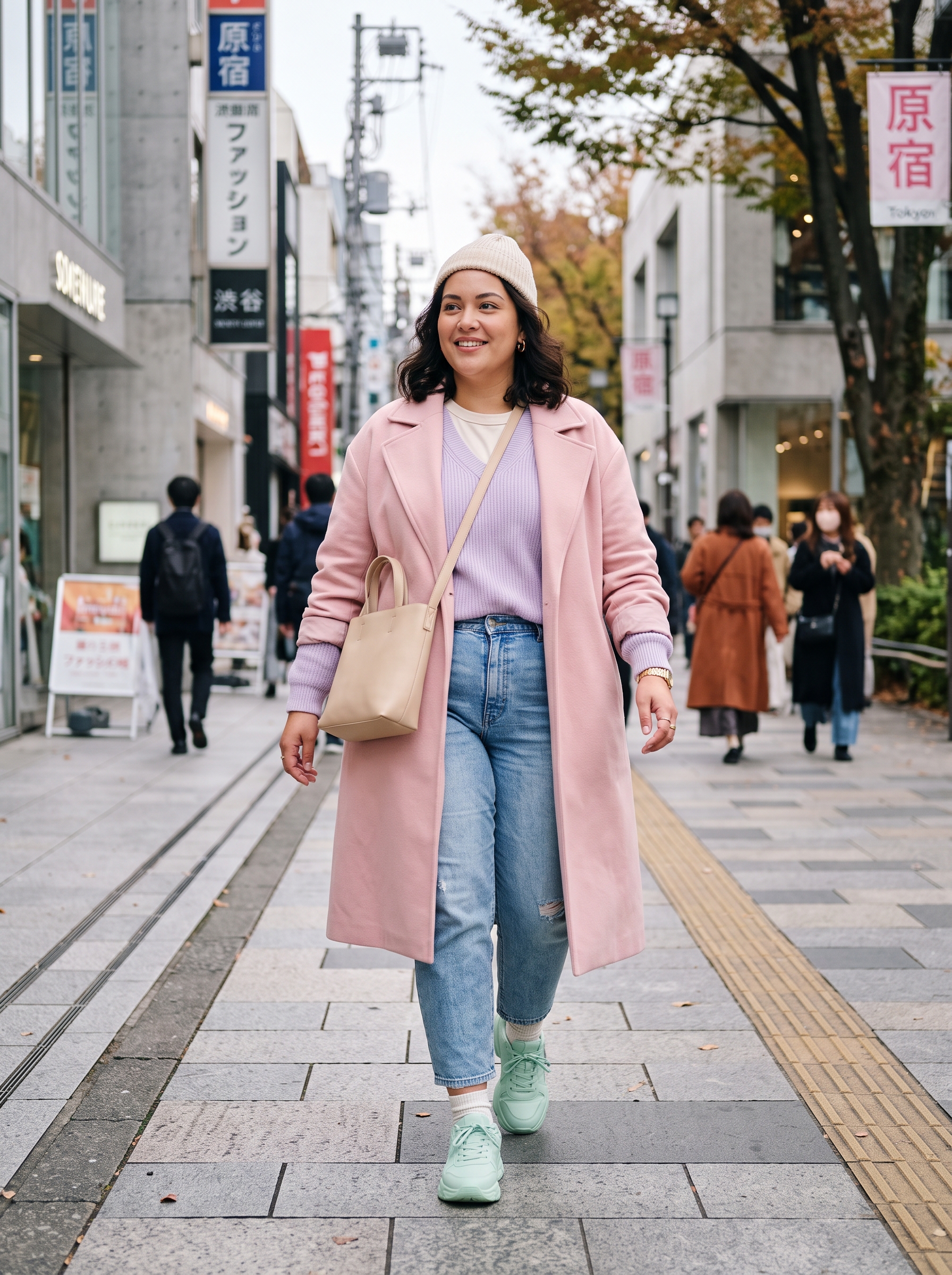 Fashion portrait of an adult female model wearing Streetwear Casual Everyday outfit in Tokyo, Japan
