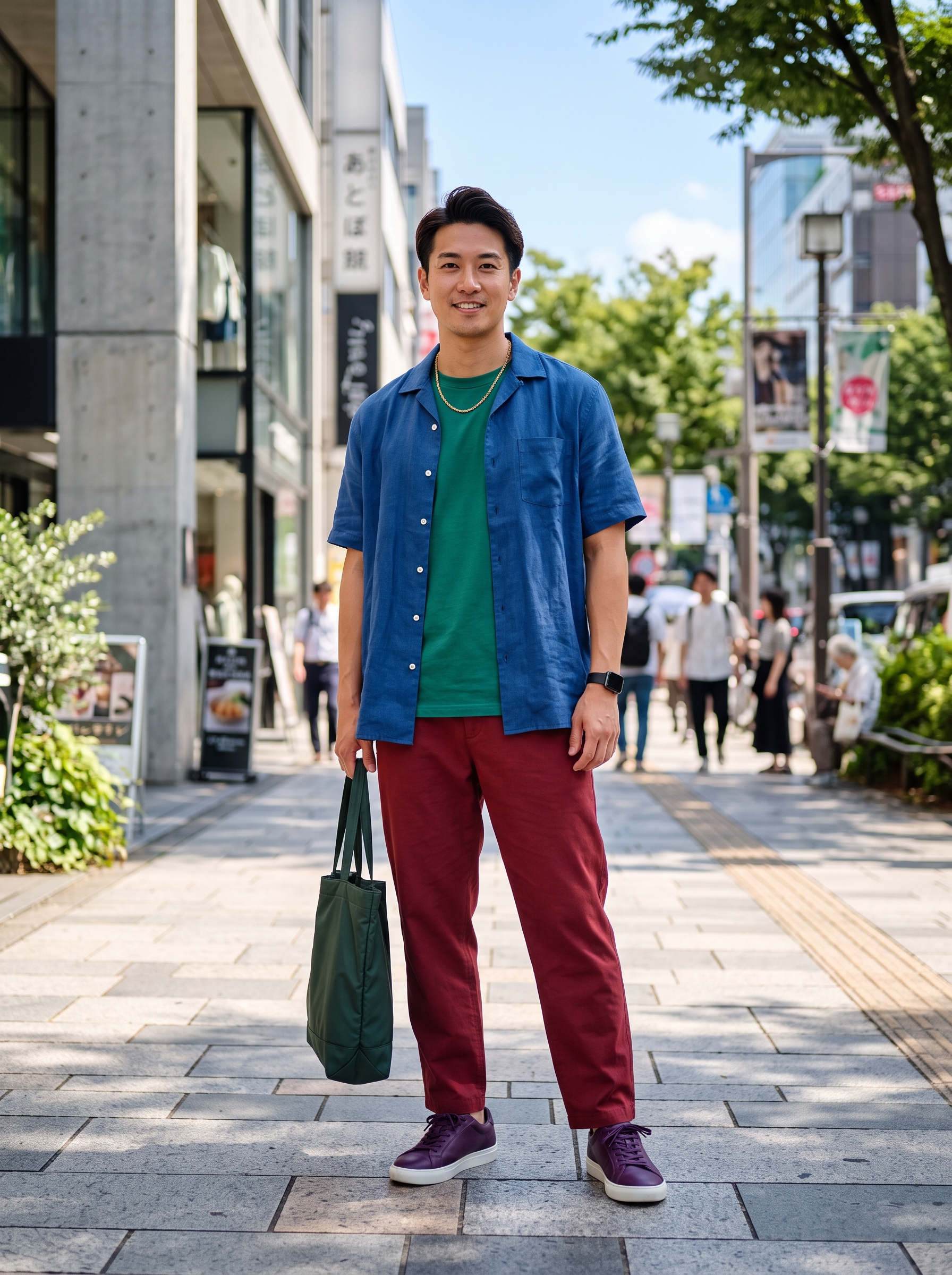 Fashion portrait of an adult male model wearing Streetwear Casual Everyday outfit in Tokyo, Japan