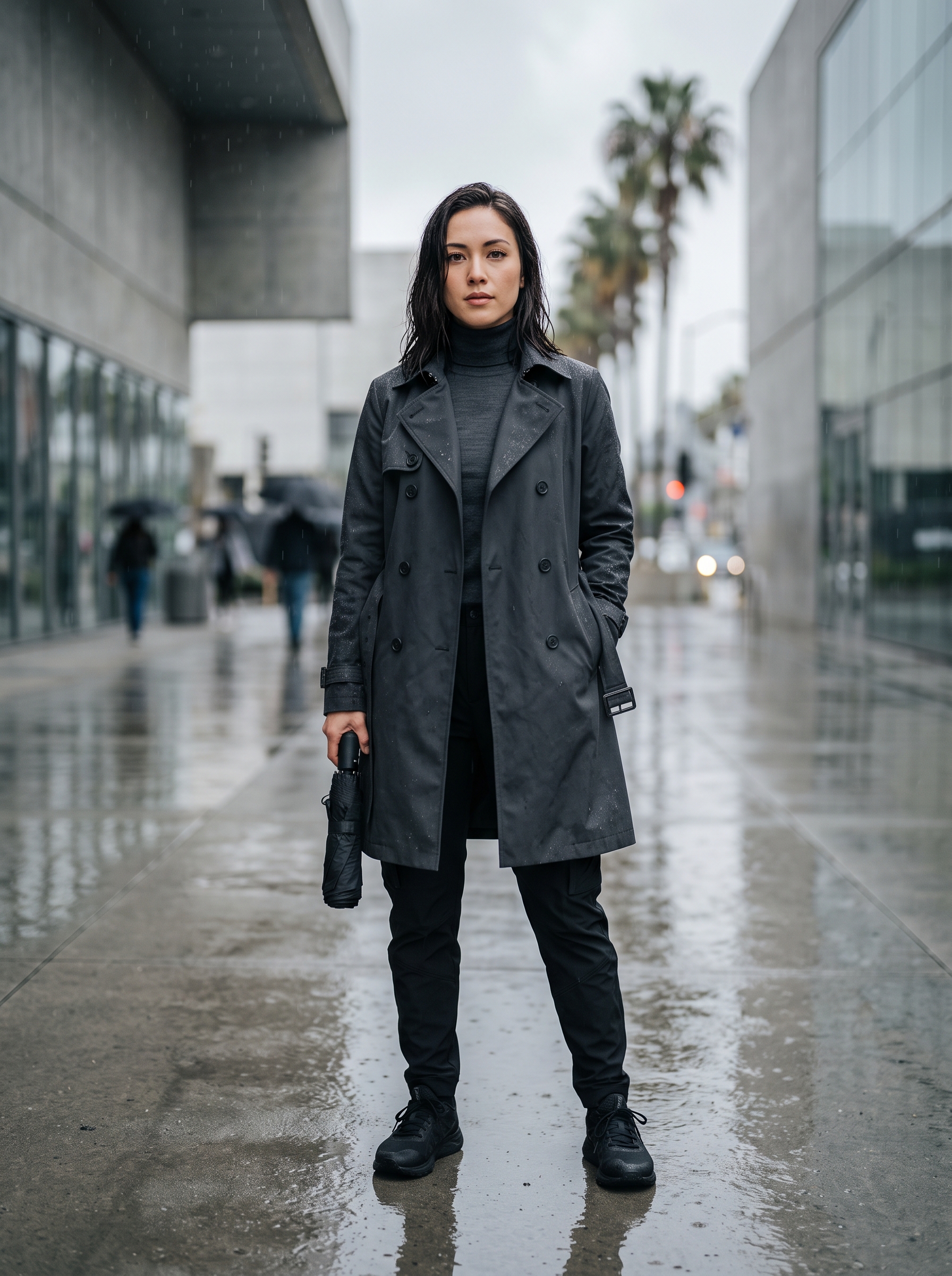 Editorial portrait of an adult model wearing Runcati Mens Trench Coat Double Breasted Notch Lapel Casual Long Overcoat