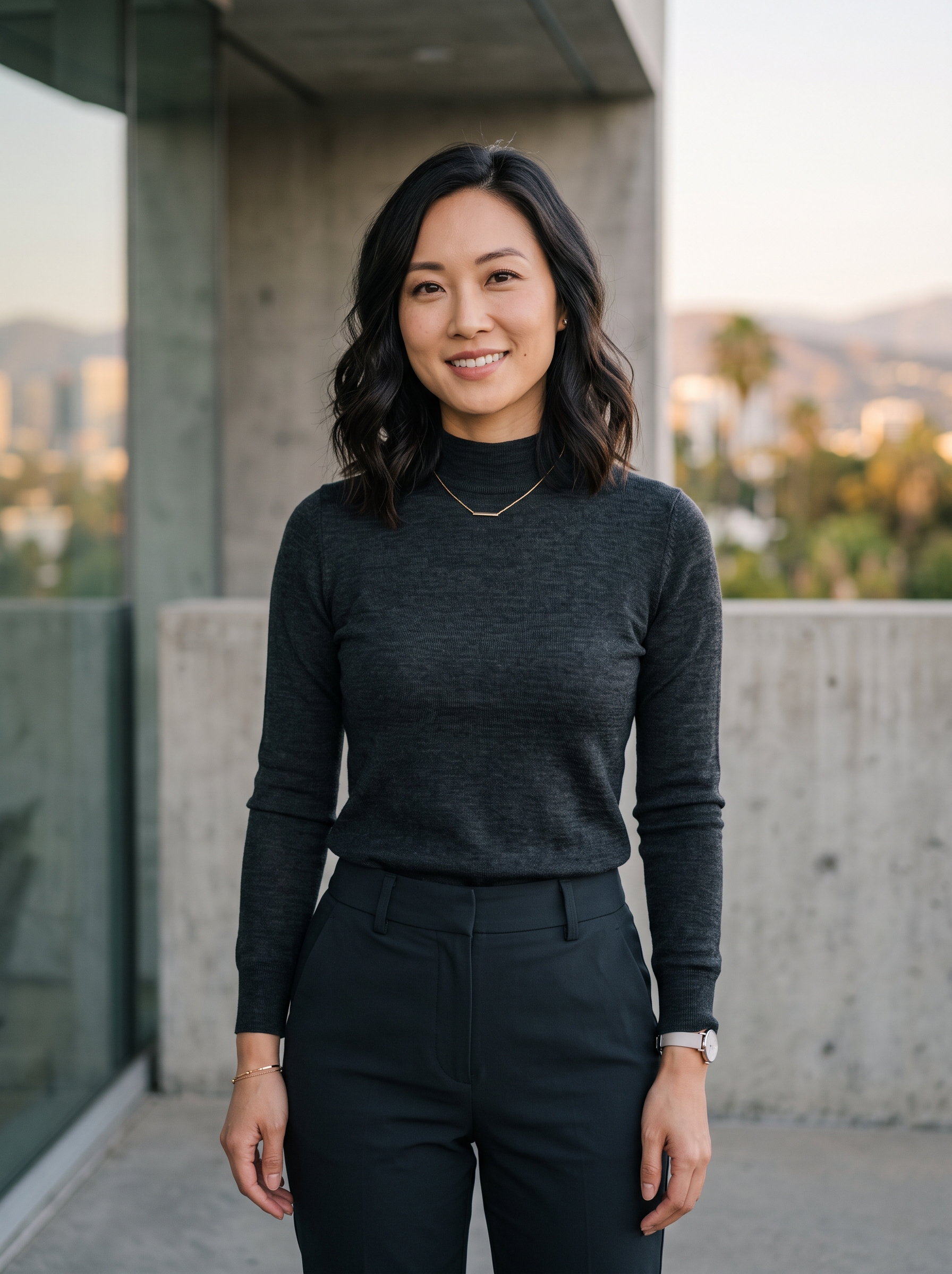 Editorial portrait of an adult model wearing Chanyarn Women's 100% Merino Wool Seamless Sweater Mock Neck First-Line Ready to Wear Long Sleeve Knitted Pullover Tops