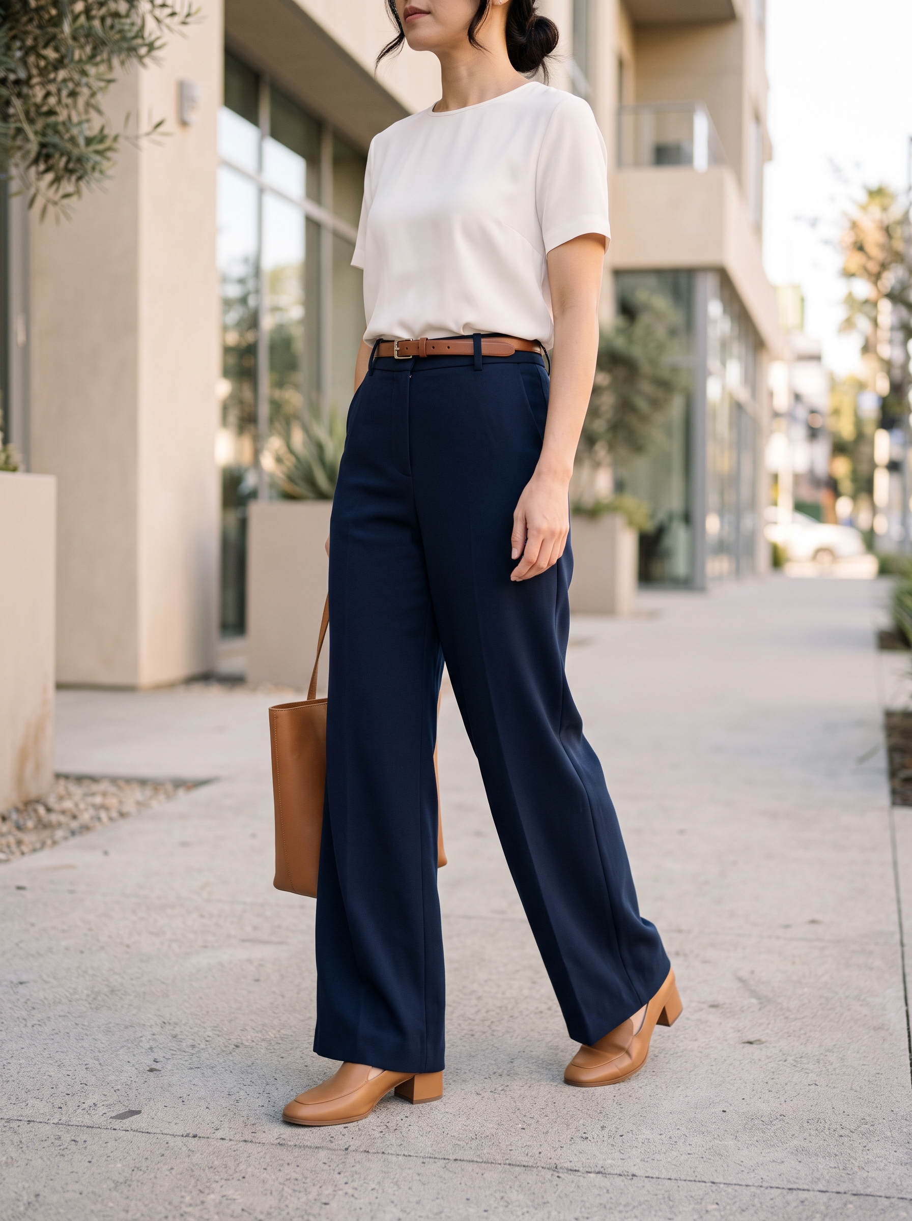 Editorial portrait of an adult model wearing Ophestin Women's Wide Leg Dress Pants High Waisted Office Work Trousers