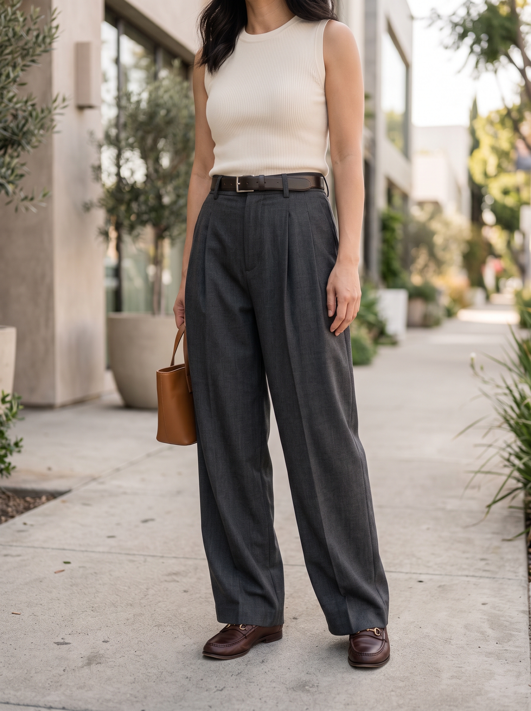 Editorial portrait of an adult model wearing Runcati Mens Baggy Dress Pants Wide Leg Old Money Casual Pleated Slacks