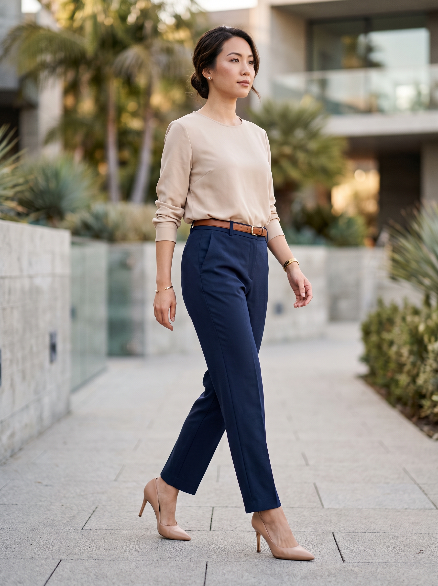 Editorial portrait of an adult female model wearing NIMIN Women Work Pants Business Casual Outfits Dress Trousers with Pockets