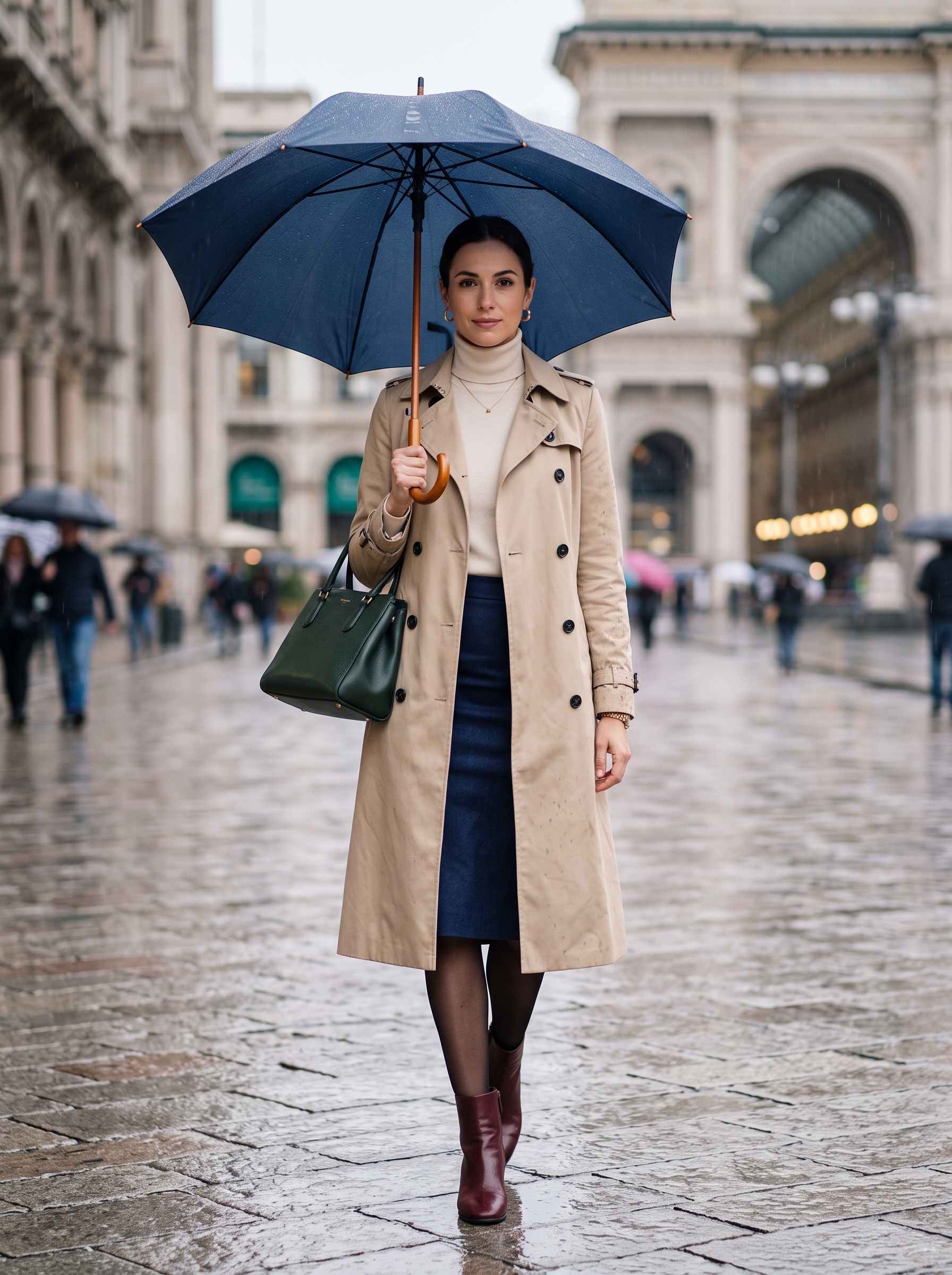 Editorial portrait of an adult female model wearing Fisoew Women's Long Trench Coat Double Breasted Windproof Classic Overcoat