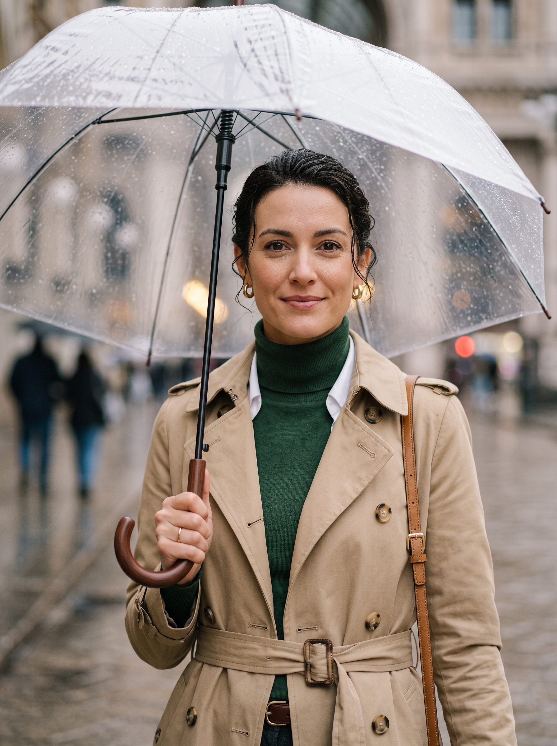 Editorial portrait of an adult female model wearing wantdo Women's Trench Coat Classic Lapel Outerwear with Belt