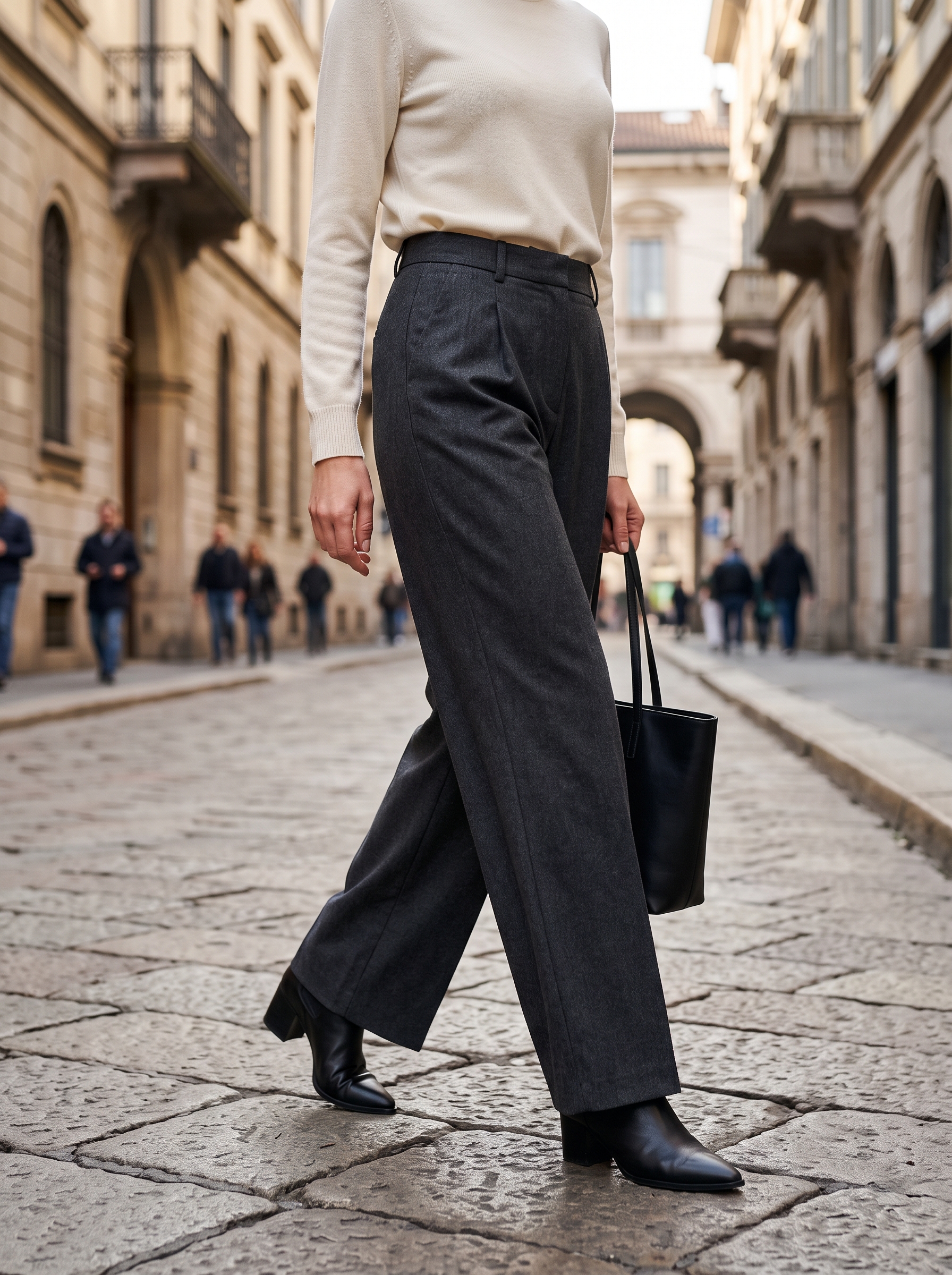 Editorial portrait of an adult female model wearing PRETTYGARDEN Women's Tailored Wide Leg Work Dress Pants