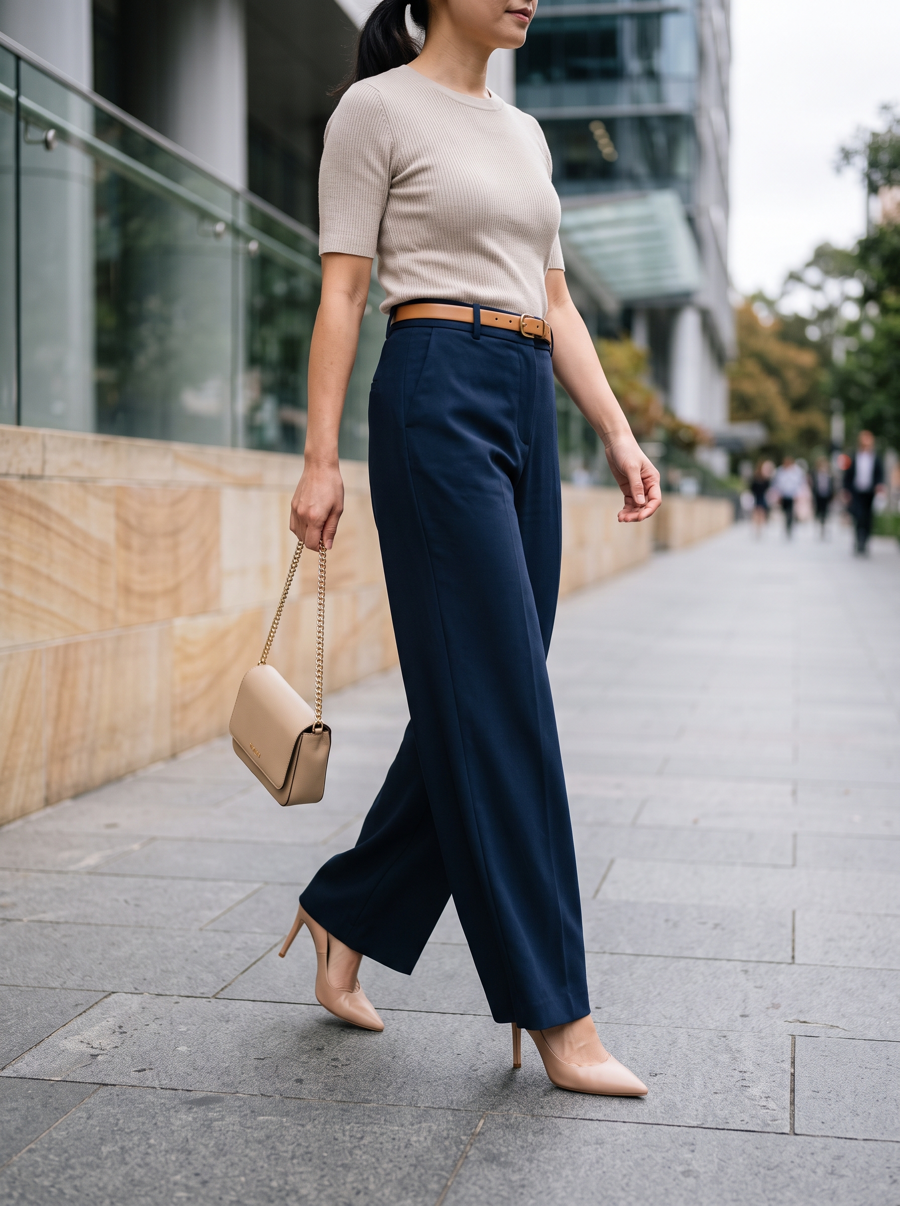 Editorial portrait of an adult model wearing Ophestin Women's Wide Leg Dress Pants High Waisted Office Work Trousers