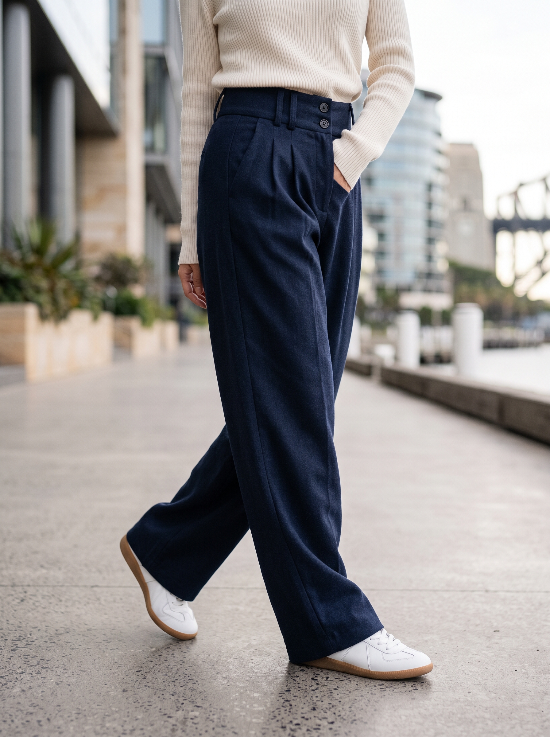 Editorial portrait of an adult model wearing Heyfanee Baggy Dress Pants Men Pleated Wide Leg Trousers Old Money