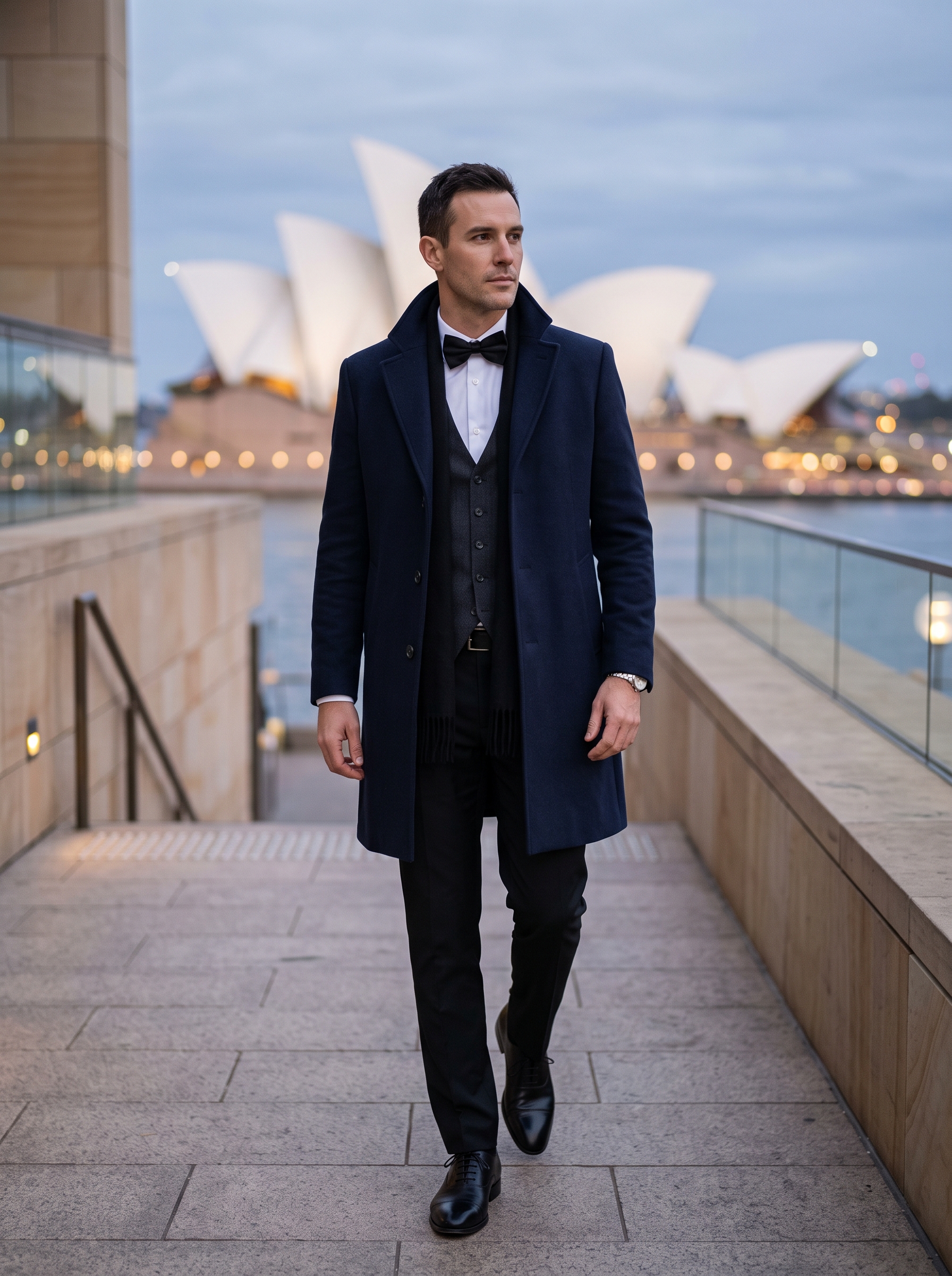 Editorial portrait of an adult male model wearing SOMTHRON Mens Trench Coat Single Breasted Long Pea Coat Overcoat