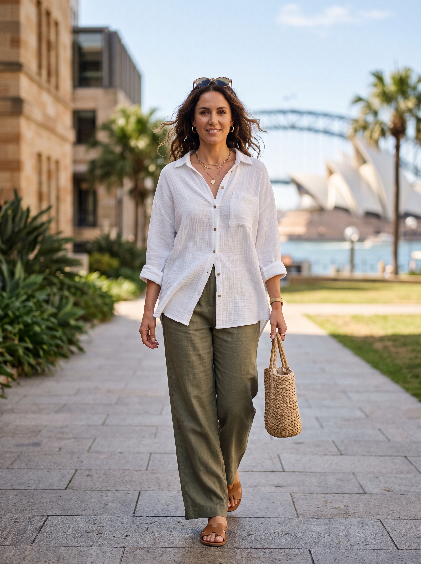 Editorial portrait of an adult female model wearing Zeagoo Womens Button Down Shirts Long Sleeve Casual Cotton Gauze Tops