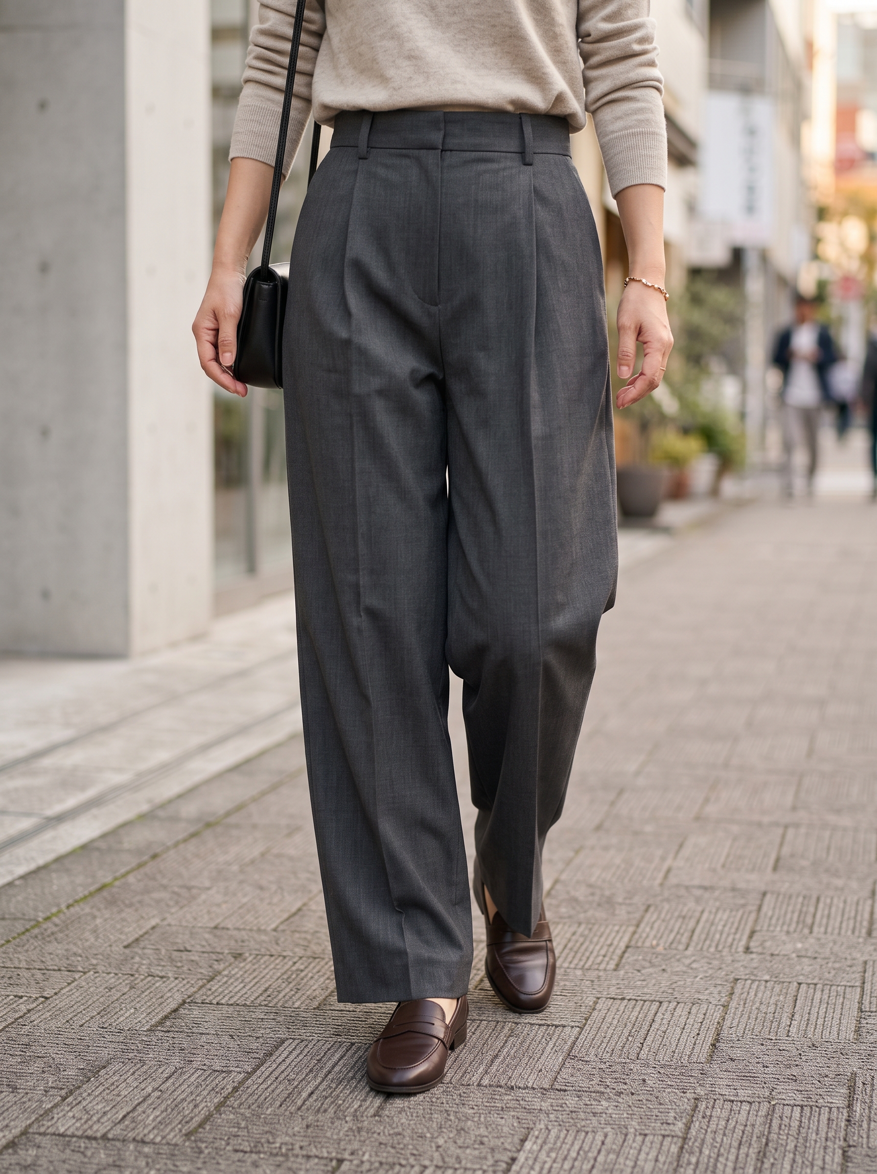 Editorial portrait of an adult model wearing Ophestin Women's Wide Leg Dress Pants High Waisted Office Work Trousers