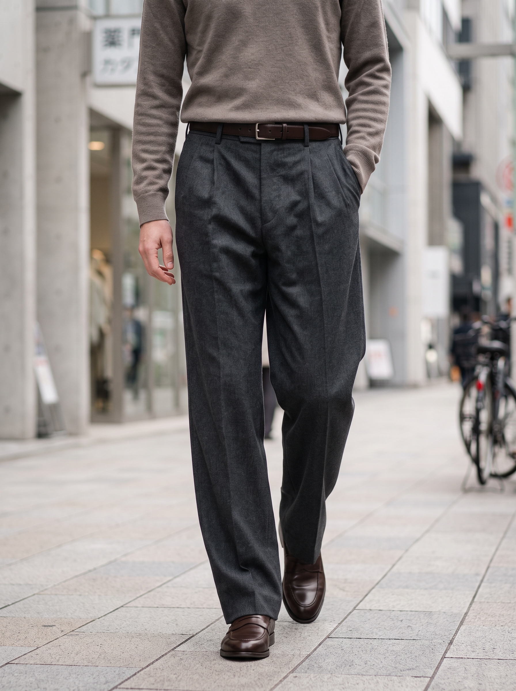 Editorial portrait of an adult male model wearing Runcati Mens Baggy Dress Pants Wide Leg Pleated Casual Slacks 30"/32"
