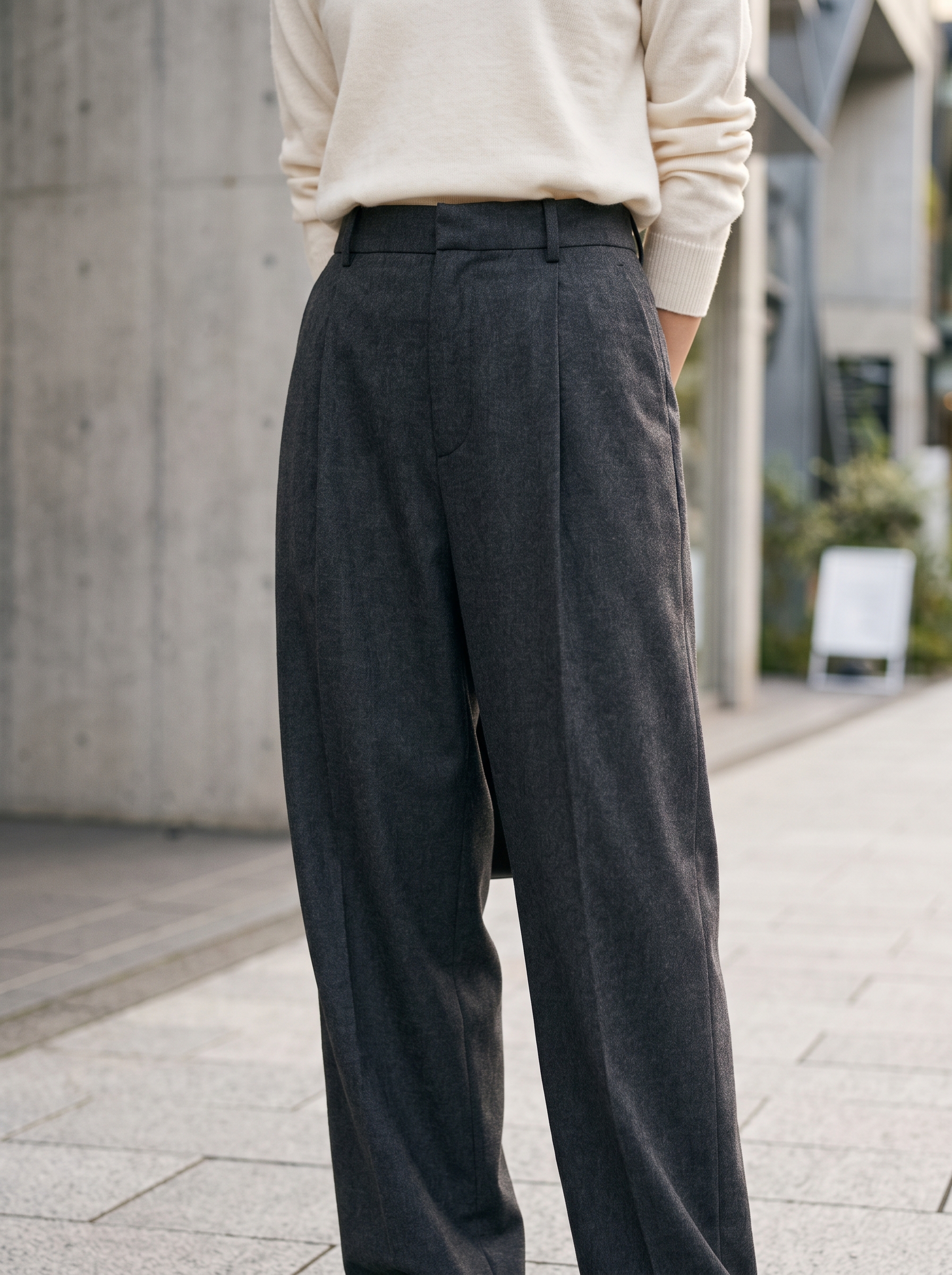 Editorial portrait of an adult female model wearing KIRUNDO Dress Pants Women 2026 Fall High Waisted Wide Leg Tailored Trousers