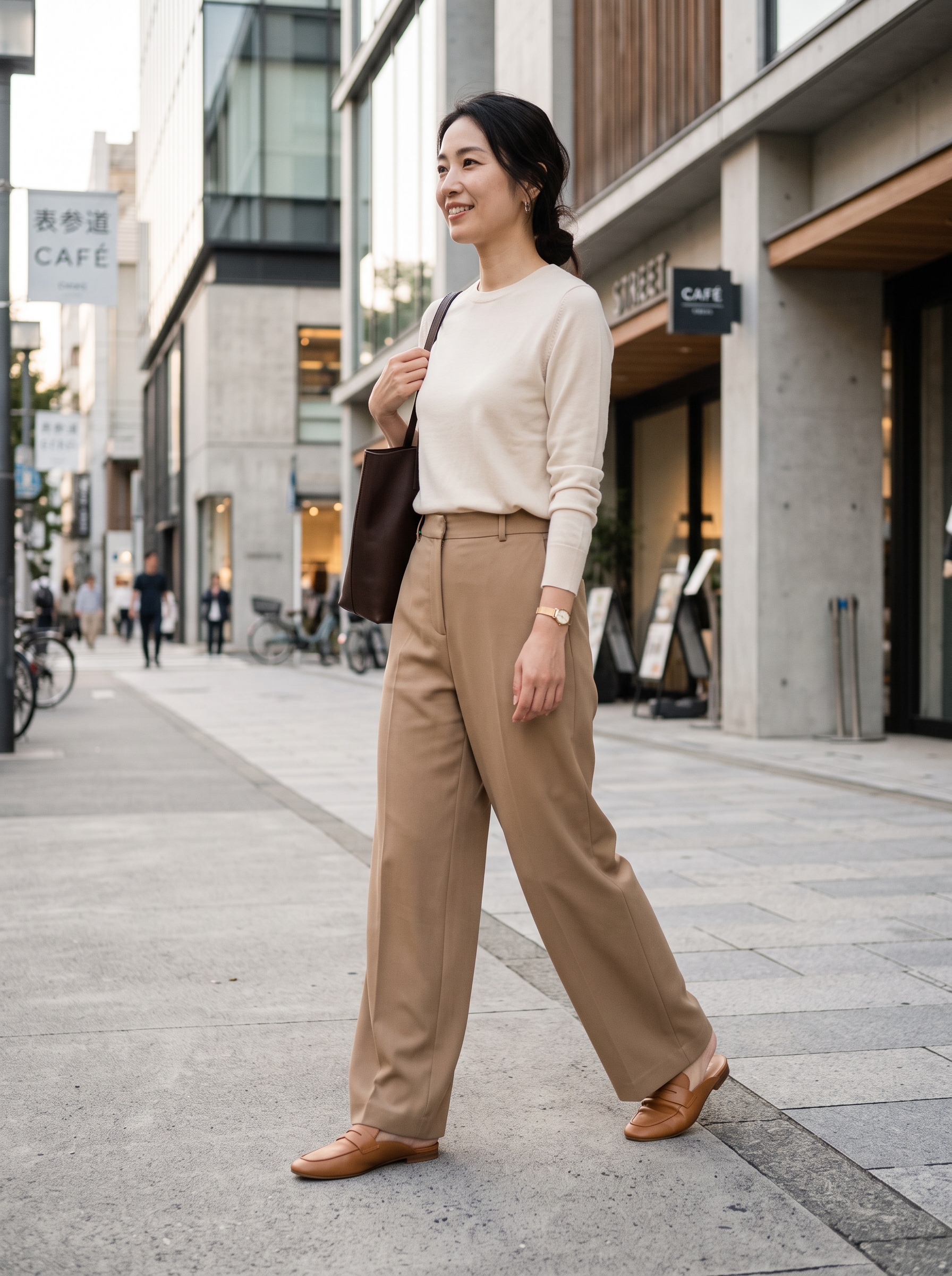 Editorial portrait of an adult female model wearing Ophestin Women's Wide Leg Dress Pants High Waisted Office Work Trousers